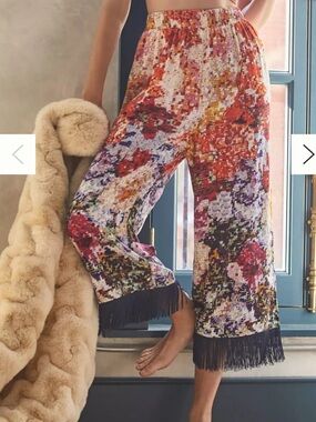 Anthropologie Kristin Lamb Fringed Pajama Lounge Pants M